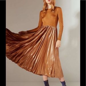 Gold Rush Pleated Metallic Midi Dress